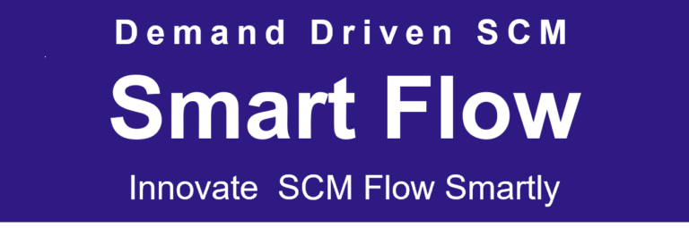 Blue banner with text: "Demand Driven SCM Smart Flow. Innovate SCM Flow Smartly.