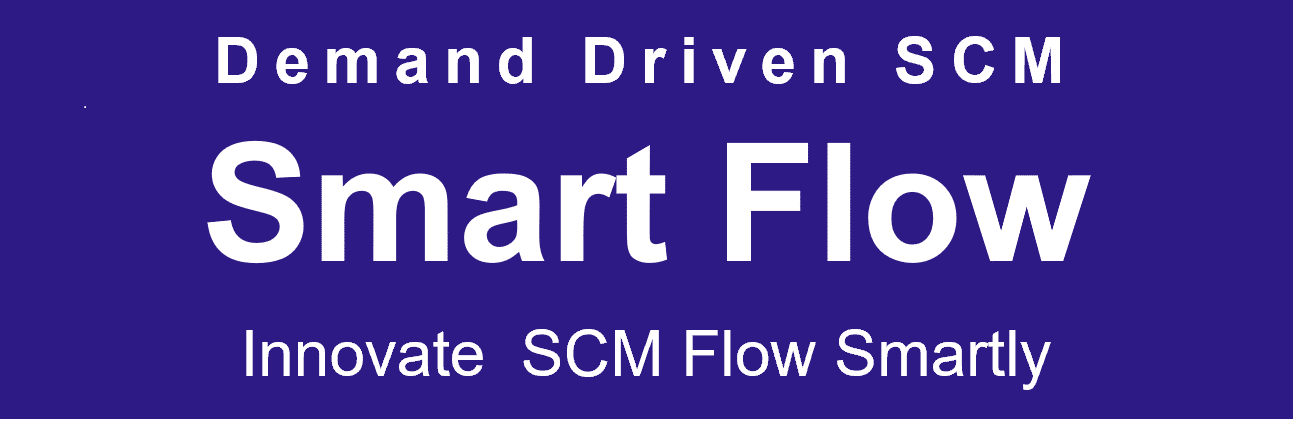 Blue banner with text: "Demand Driven SCM Smart Flow. Innovate SCM Flow Smartly.