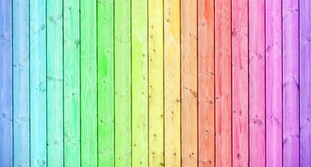 Rainbow colored wooden fence