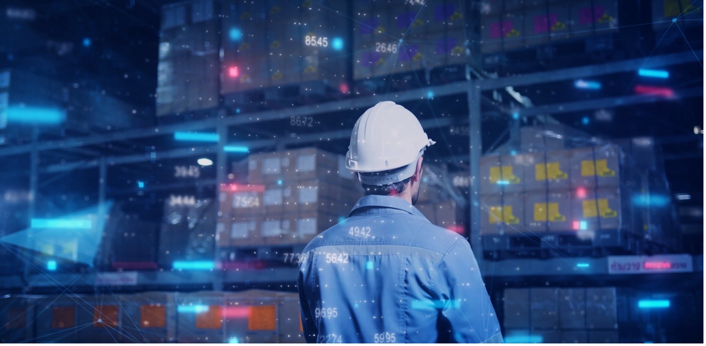 projected inventory - man in hard hat and warehouse